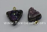 CGP3140 25*30mm - 30*35mm triangle plated druzy amethyst pendants