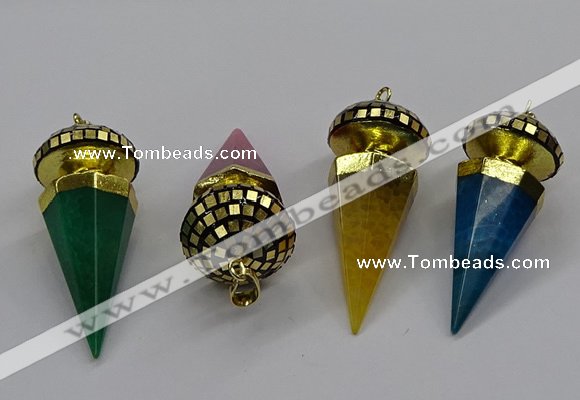 CGP3156 22*50mm faceted cone agate gemstone pendants wholesale