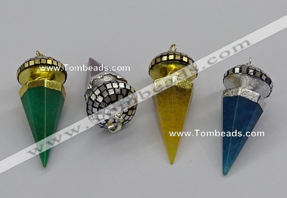 CGP3157 22*50mm faceted cone agate gemstone pendants wholesale