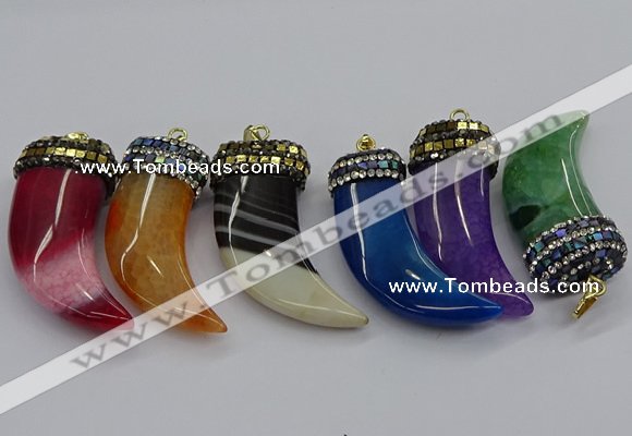 CGP3168 20*50mm - 25*55mm horn agate gemstone pendants