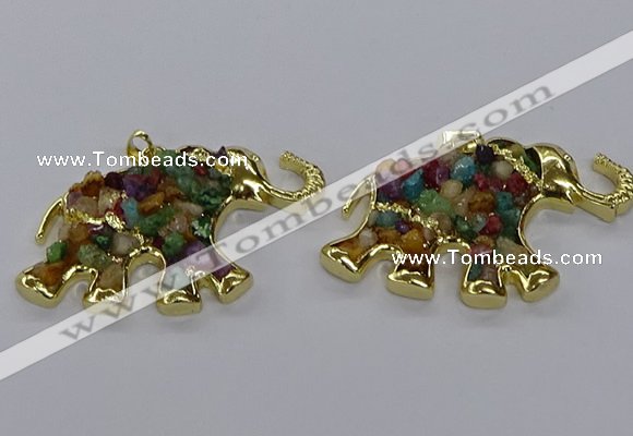 CGP3248 35*60mm elephant druzy agate pendants wholesale