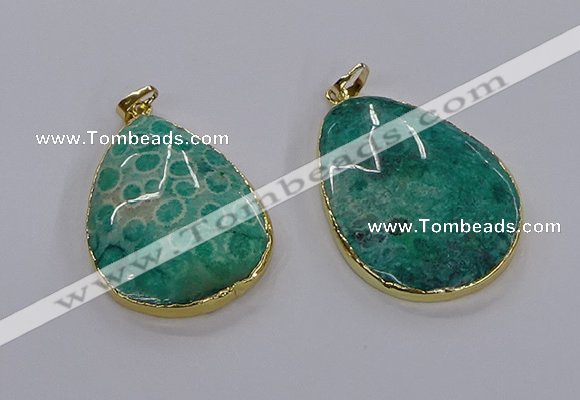 CGP3336 35*45mm - 35*50mm flat teardrop fossil coral pendants