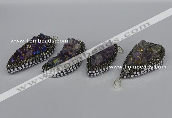 CGP3387 18*40mm - 22*45mm freeform plated druzy amethyst pendants