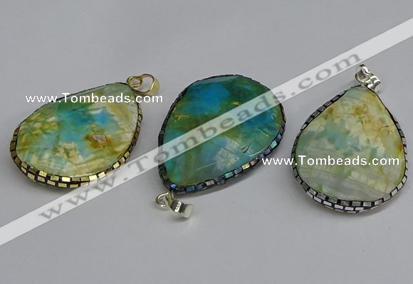CGP3403 30*40mm - 30*45mm faceted flat teardrop agate pendants