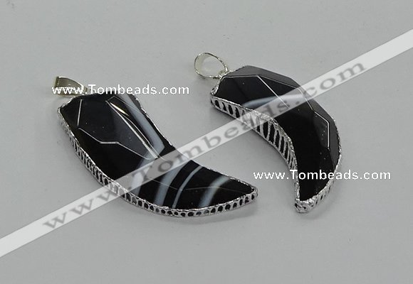 CGP3458 16*30mm - 18*40mm horn black agate pendants