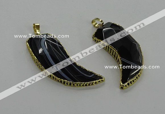 CGP3459 16*30mm - 18*40mm horn black agate pendants