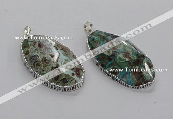 CGP3463 30*50mm - 35*55mm faceted oval ocean agate pendants