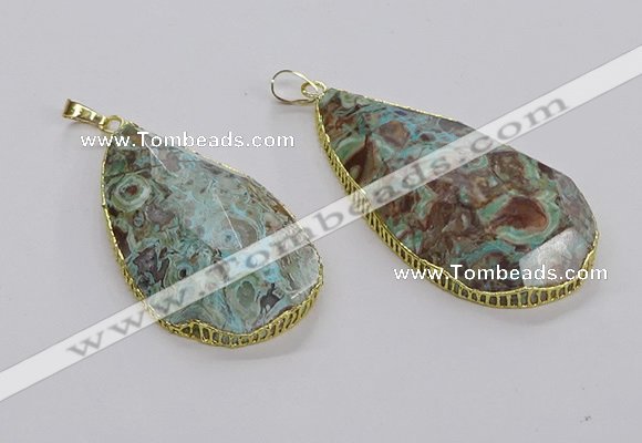 CGP3468 30*40mm - 35*50mm faceted flat teardrop ocean agate pendants