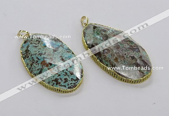 CGP3469 30*50mm - 35*55mm faceted oval ocean agate pendants