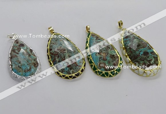 CGP3480 30*50mm - 35*55mm faceted flat teardrop ocean agate pendants