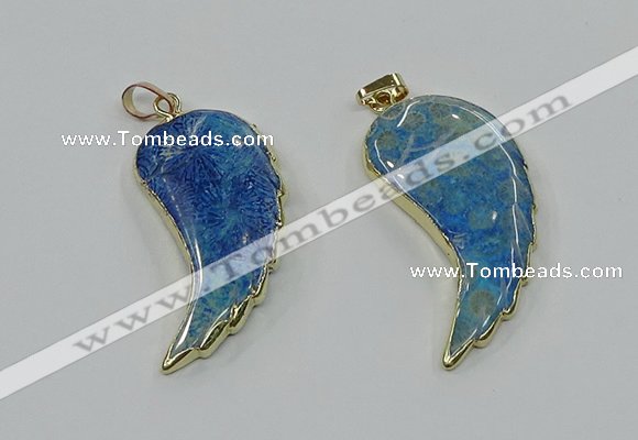 CGP3495 22*45mm - 25*50mm wing-shaped fossil coral pendants