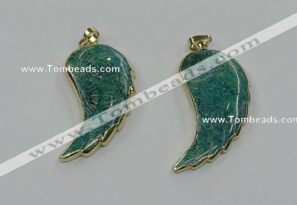 CGP3496 22*45mm - 25*50mm wing-shaped fossil coral pendants