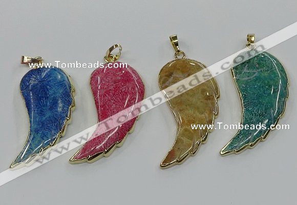 CGP3497 22*45mm - 25*50mm wing-shaped fossil coral pendants