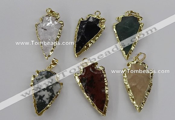 CGP3508 20*30mm - 22*40mm arrowhead mixed gemstone pendants