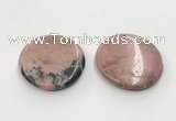 CGP3624 48mm - 51mm flat round rhodochrosite gemstone pendants