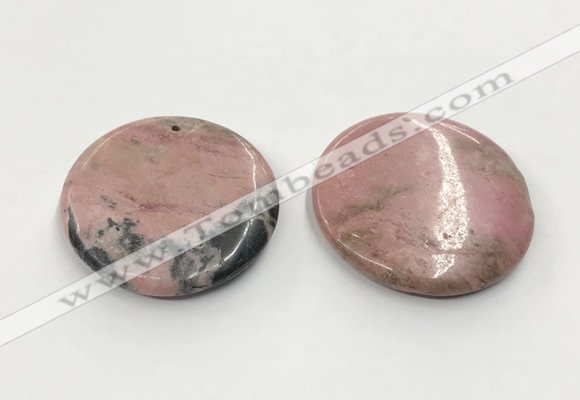 CGP3624 48mm - 51mm flat round rhodochrosite gemstone pendants