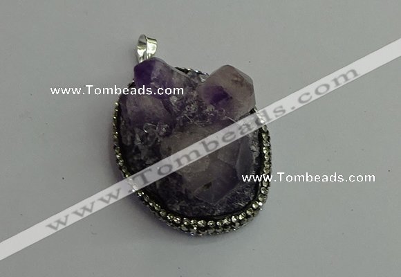 CGP365 30*40mm - 35*45mm freeform crystal glass & amethyst pendants