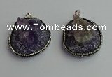 CGP366 30*40mm - 35*45mm freeform crystal glass & amethyst pendants