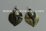 CGP386 35*50mm carved leaf shell pearl & pearl pendants wholesale