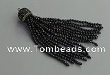 CGP682 3mm faceted round handmade hematite beaded tassel pendants