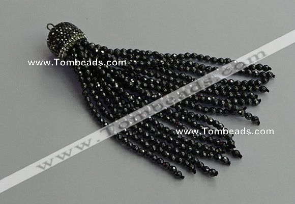 CGP682 3mm faceted round handmade hematite beaded tassel pendants