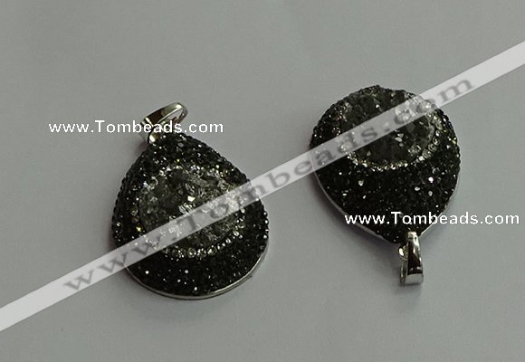 CGP708 25*35mm teardrop plated druzy agate pendants wholesale