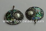 CGP710 45mm flat round abalone shell & shell pearl pendants