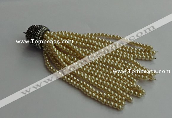 CGP718 3mm round handmade glass beaded tassel pendants wholesale