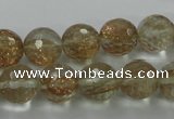 CGQ26 15.5 inches 12mm faceted round gold sand quartz beads