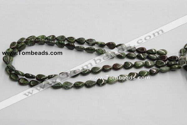 CGR08 16 inches 8*12mm flat teardrop green rain forest stone beads