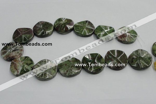 CGR21 16 inches 30mm wavy coin green rain forest stone beads wholesale