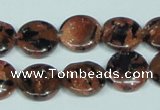 CGS208 15.5 inches 14mm flat round blue & brown goldstone beads wholesale