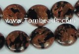 CGS209 15.5 inches 16mm flat round blue & brown goldstone beads wholesale