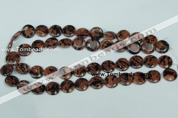 CGS209 15.5 inches 16mm flat round blue & brown goldstone beads wholesale
