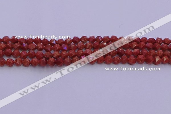 CGS451 15.5 inches 6mm faceted nuggets goldstone beads wholesale