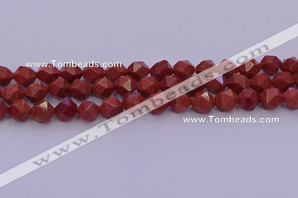 CGS453 15.5 inches 10mm faceted nuggets goldstone beads wholesale