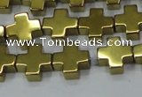 CHE1008 15.5 inches 10*10mm cross plated hematite beads wholesale