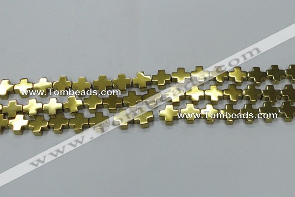 CHE1008 15.5 inches 10*10mm cross plated hematite beads wholesale