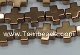 CHE1009 15.5 inches 10*10mm cross plated hematite beads wholesale