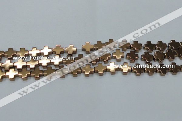 CHE1009 15.5 inches 10*10mm cross plated hematite beads wholesale