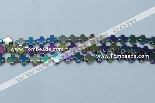 CHE1011 15.5 inches 10*10mm cross plated hematite beads wholesale