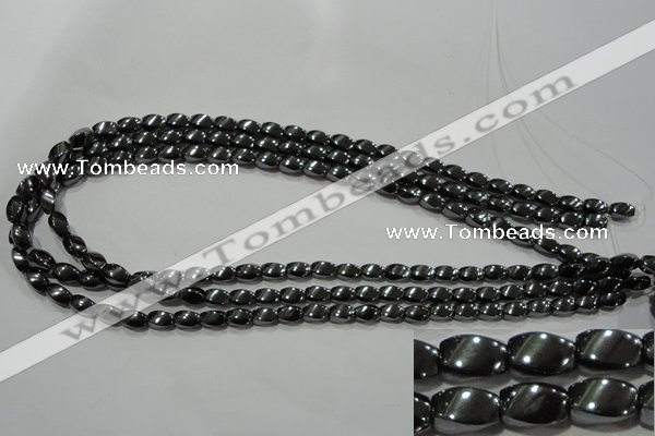 CHE160 15.5 inches 5*8mm twisted rice hematite beads