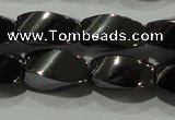 CHE161 15.5 inches 6*12mm twisted rice hematite beads