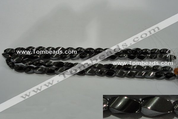 CHE161 15.5 inches 6*12mm twisted rice hematite beads