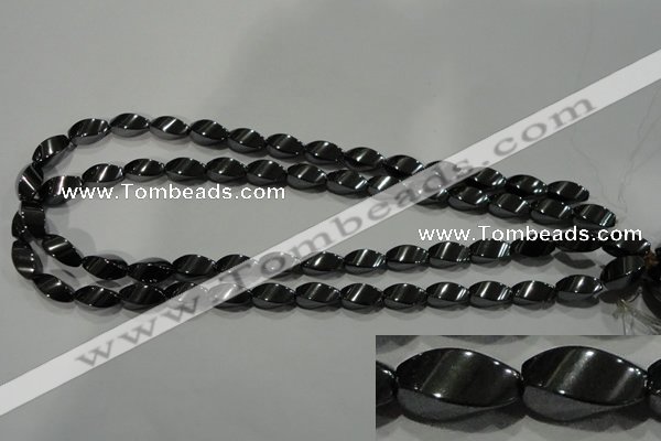 CHE162 15.5 inches 7*14mm twisted rice hematite beads