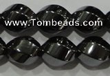 CHE166 15.5 inches 10*12mm twisted rice hematite beads