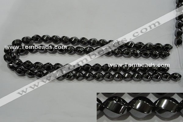 CHE166 15.5 inches 10*12mm twisted rice hematite beads