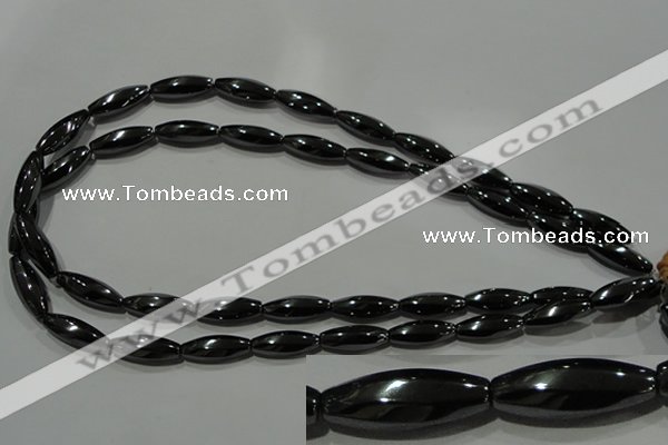 CHE168 15.5 inches 7*20mm faceted & twisted rice hematite beads