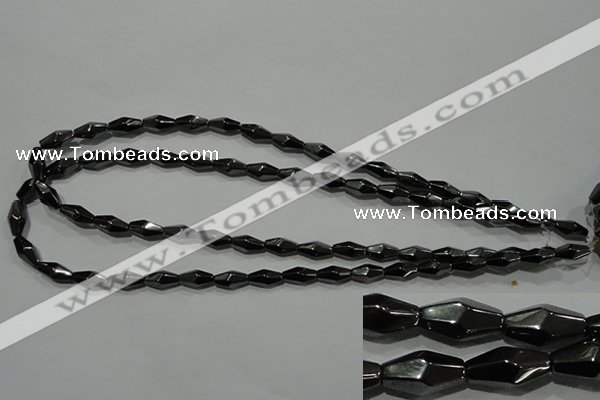 CHE220 15.5 inches 6*12mm faceted rice hematite beads wholesale