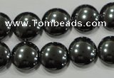 CHE274 15.5 inches 14mm flat round hematite beads wholesale